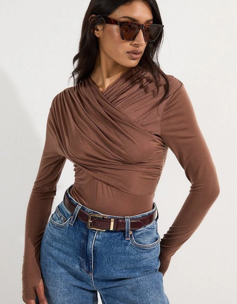 Premium Tencel Jersey Wrap Detail Long Sleeve Top