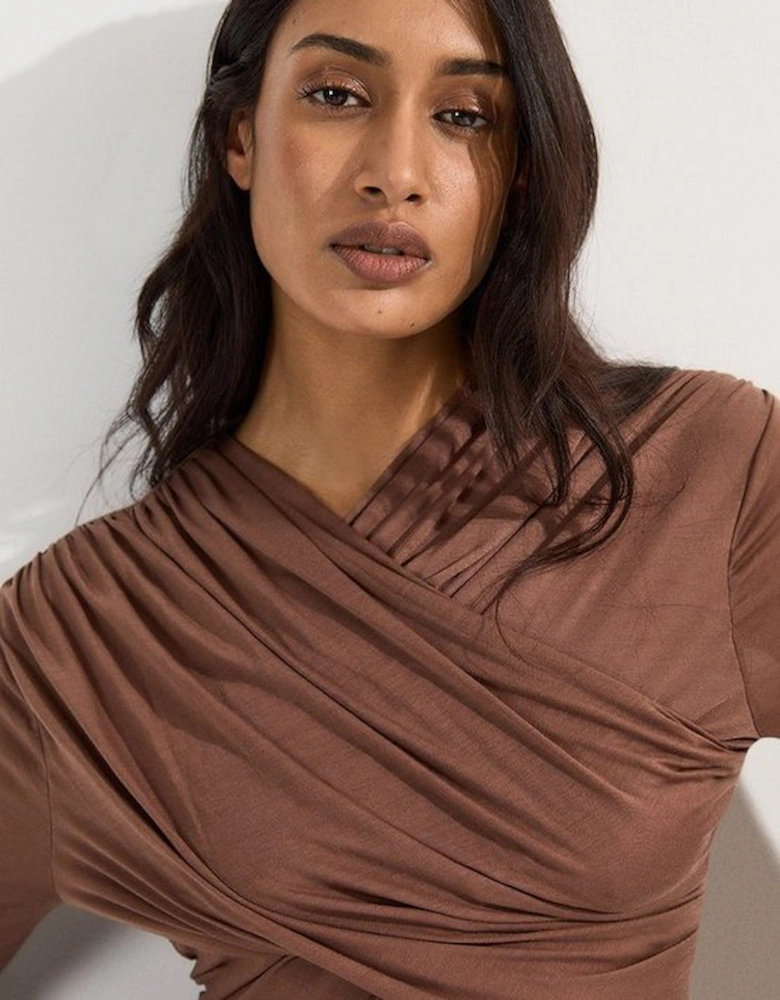 Premium Tencel Jersey Wrap Detail Long Sleeve Top