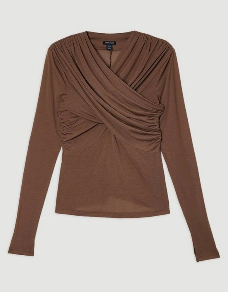 Premium Tencel Jersey Wrap Detail Long Sleeve Top