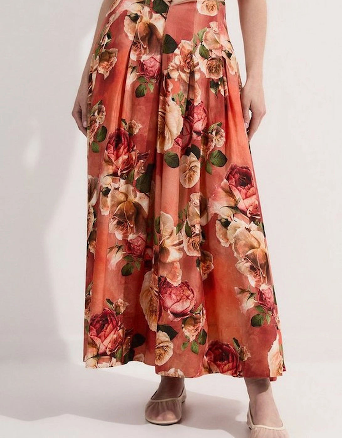 Floral Viscose Linen High Waisted Woven Maxi Skirt