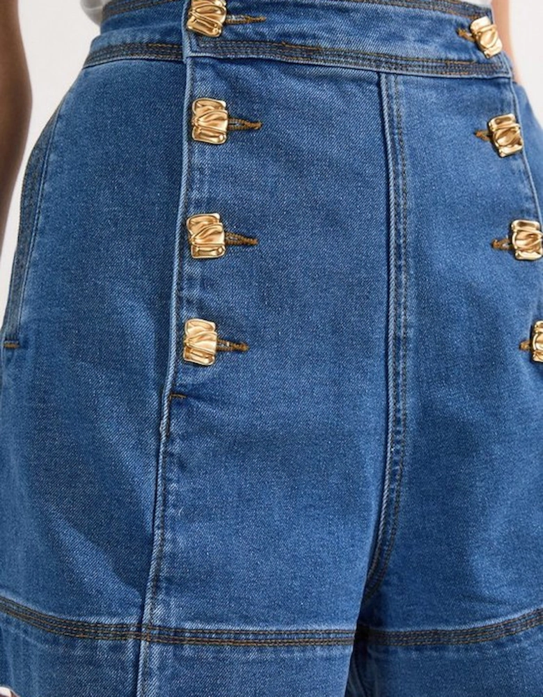 Denim Button Front Tailored Shorts