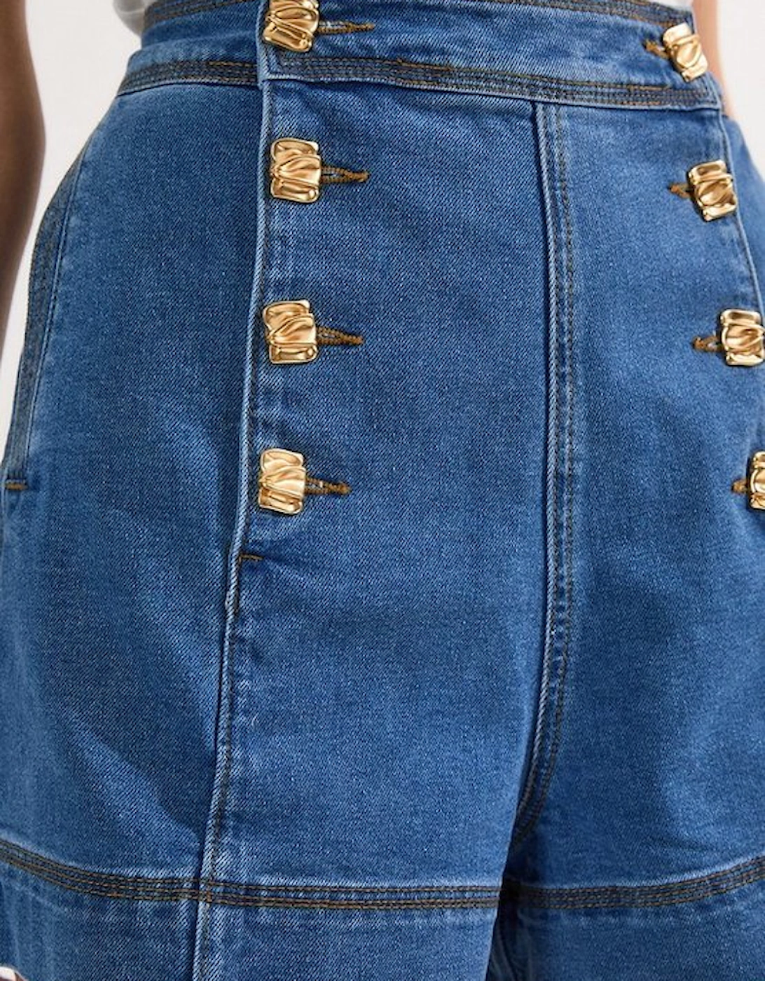 Denim Button Front Tailored Shorts