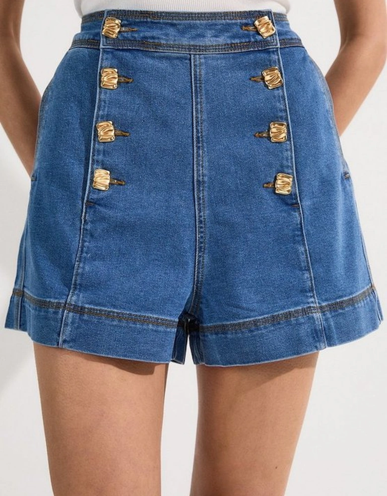 Denim Button Front Tailored Shorts