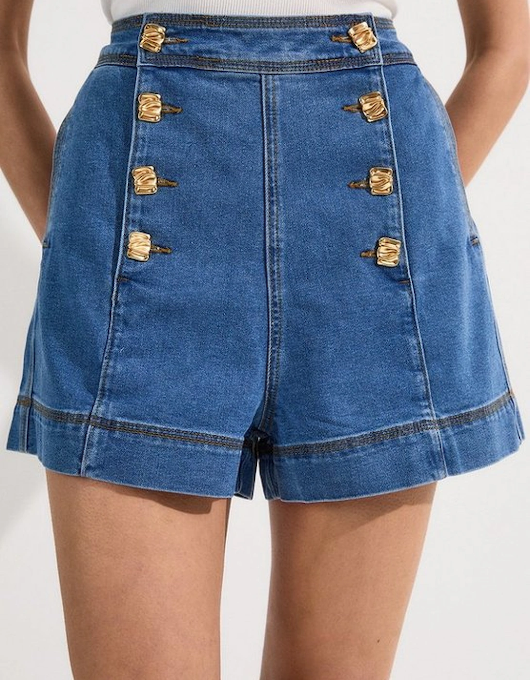 Denim Button Front Tailored Shorts