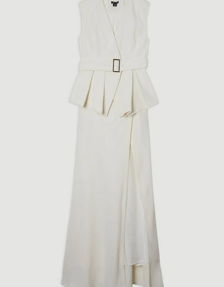 Soft Tailored Belted Peplum Tailored Maxi Dress