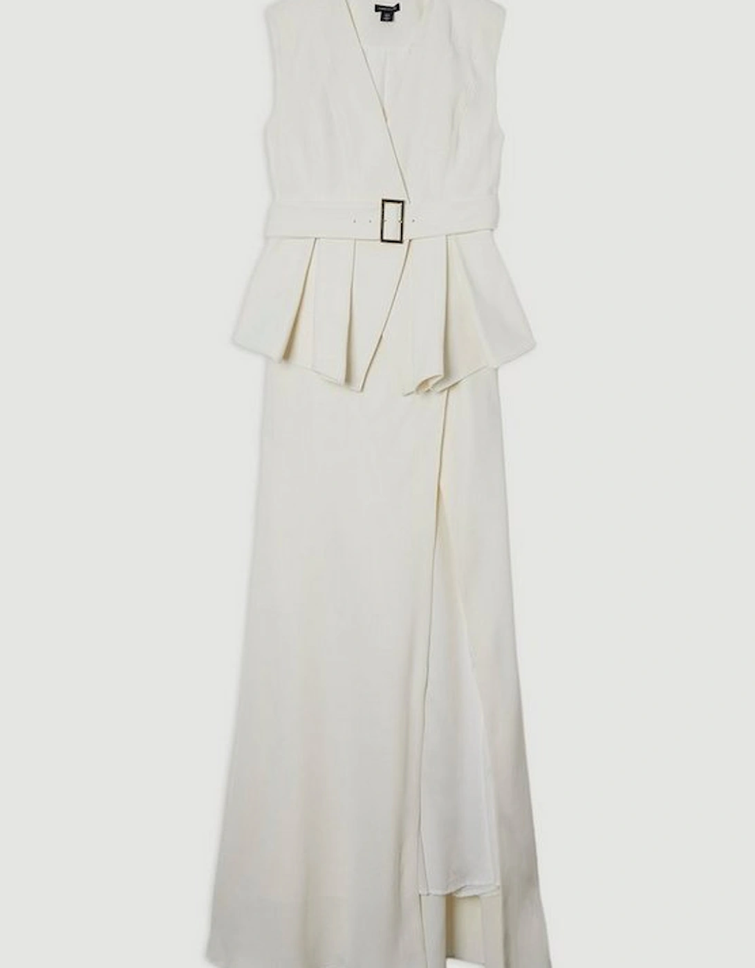 Soft Tailored Belted Peplum Tailored Maxi Dress