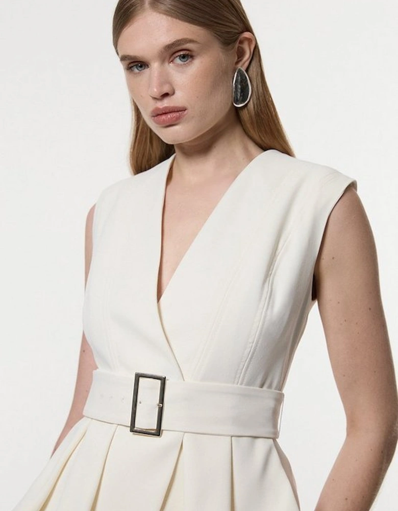 Soft Tailored Belted Peplum Tailored Maxi Dress