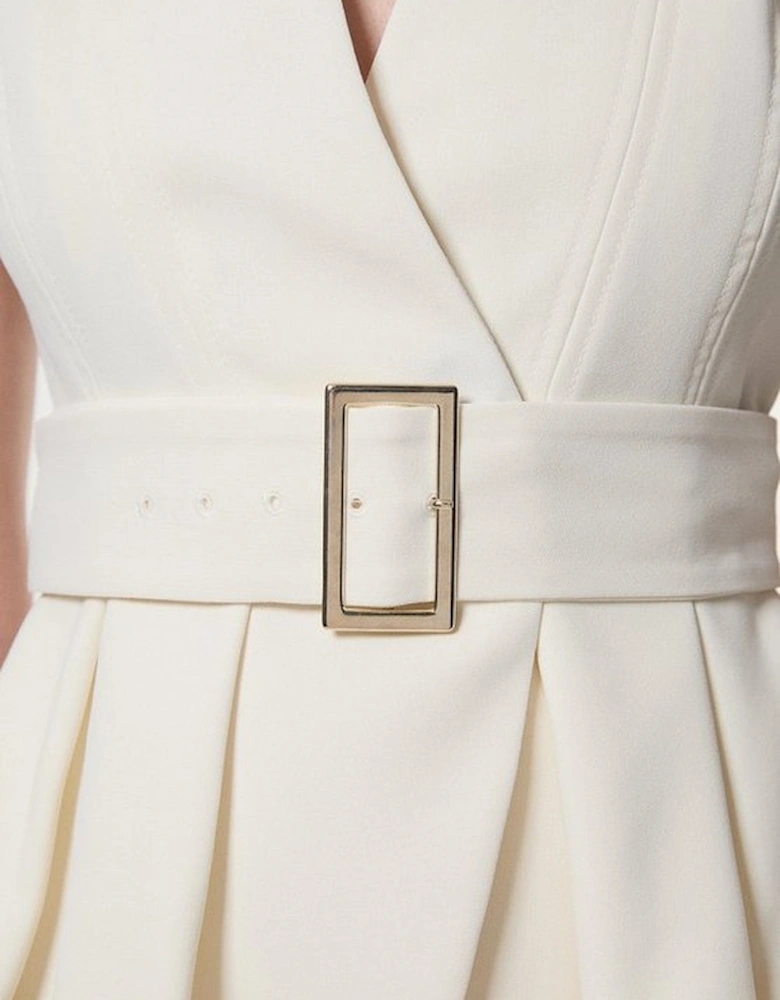 Soft Tailored Belted Peplum Tailored Maxi Dress