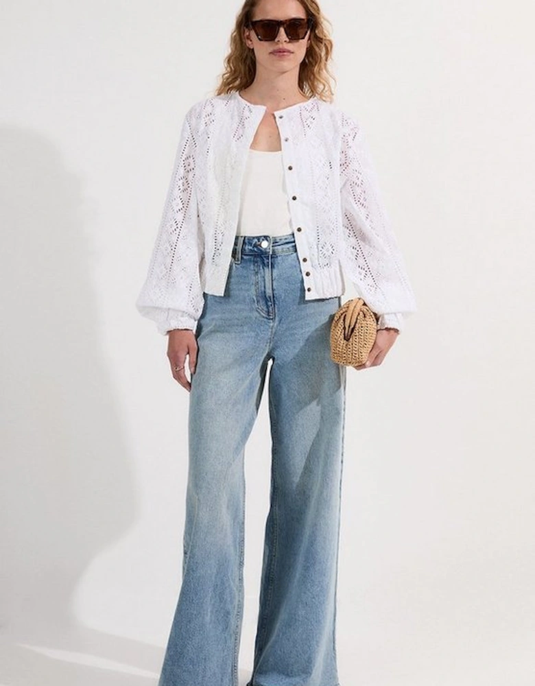 Cotton Broderie Woven Bomber Jacket