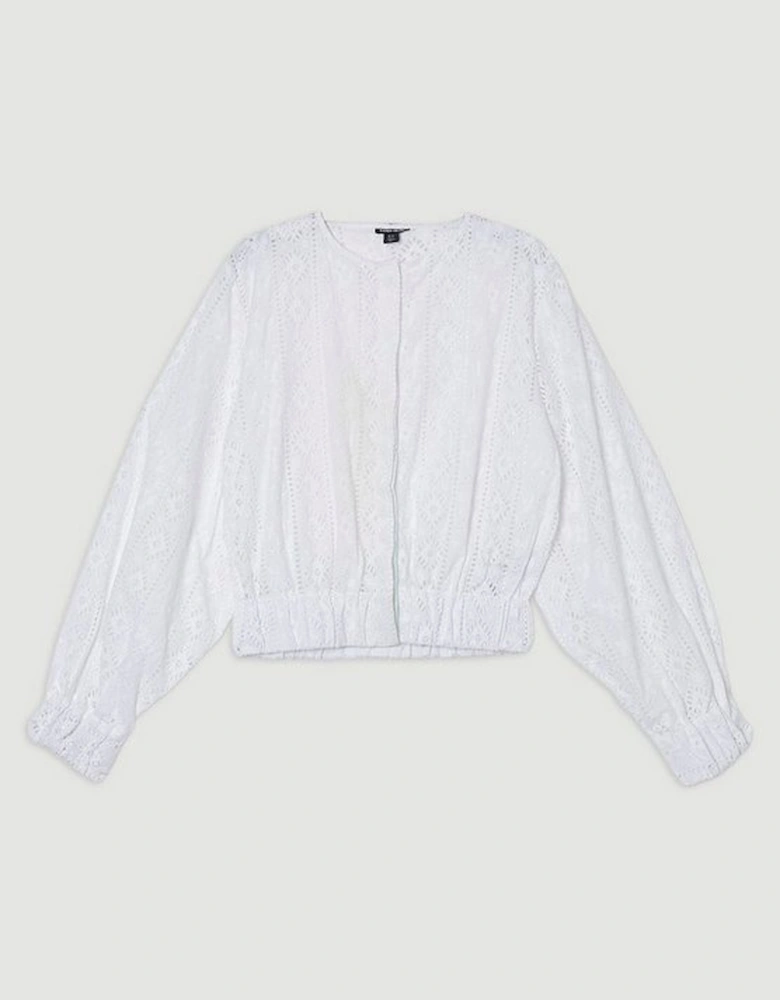 Cotton Broderie Woven Bomber Jacket