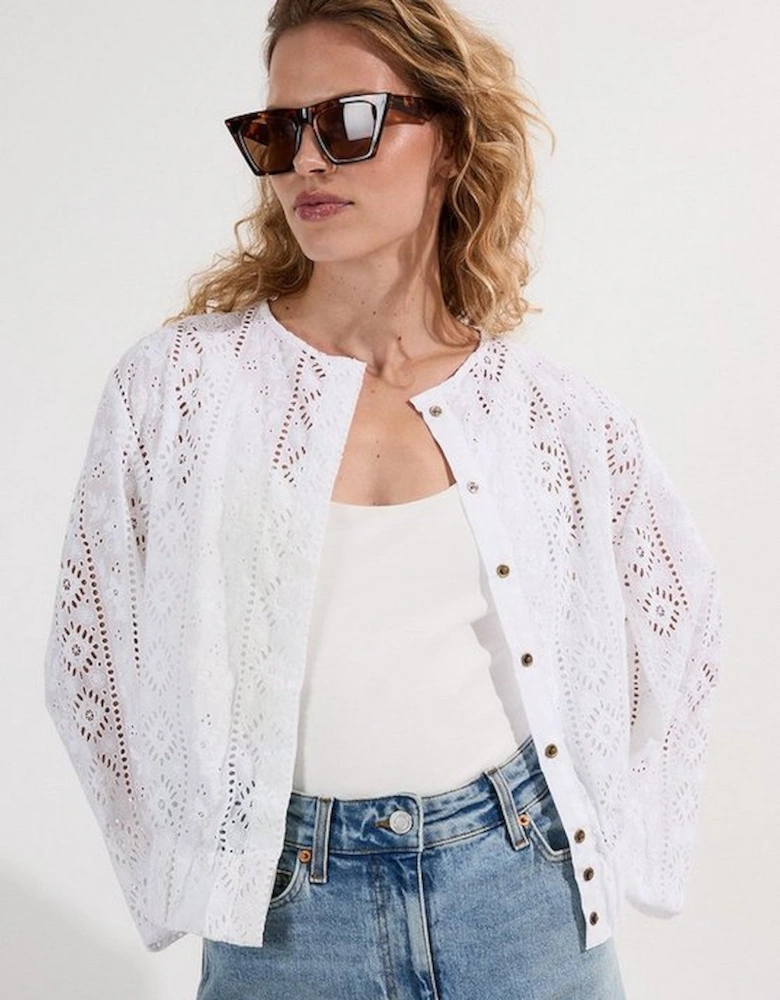 Cotton Broderie Woven Bomber Jacket