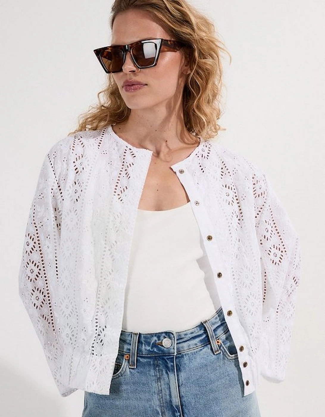 Cotton Broderie Woven Bomber Jacket