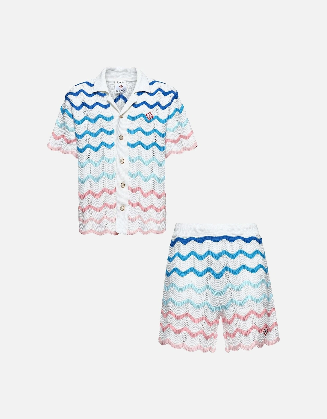 Gradient Wave Crochet Shirt & Shorts Set in White, 2 of 1