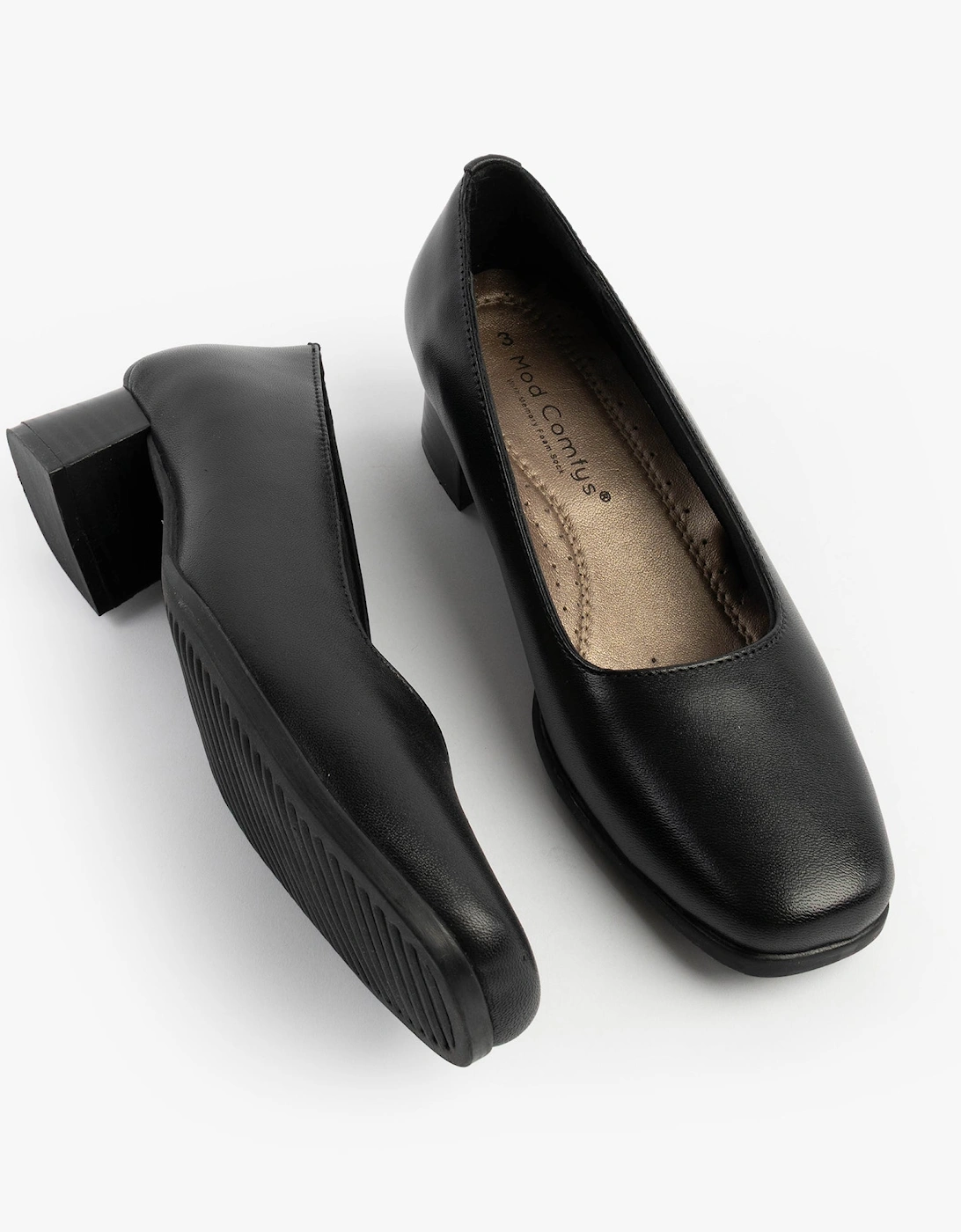 TARA Womens Low Block Heel Court Shoes Black