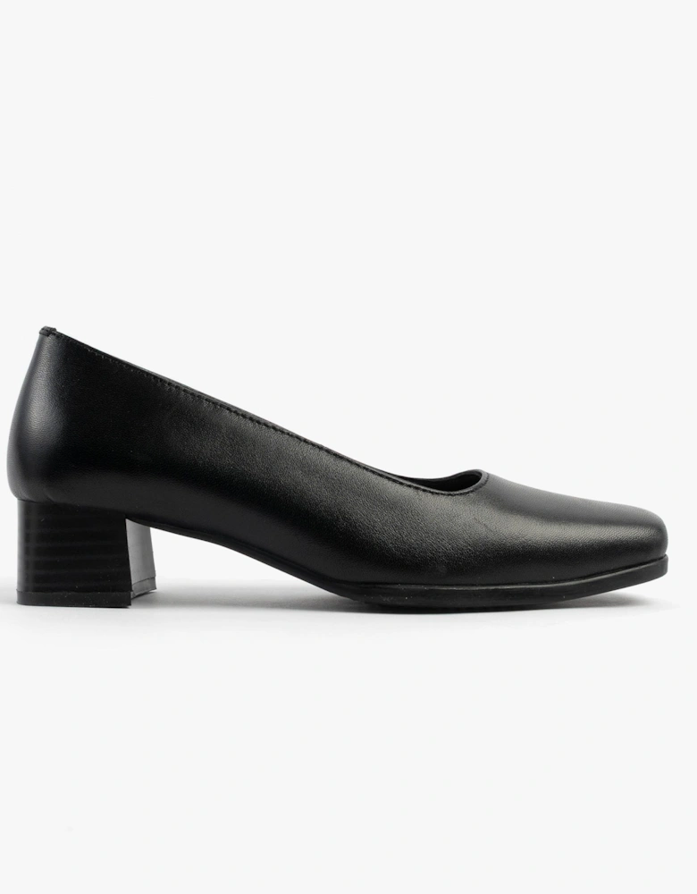 TARA Womens Low Block Heel Court Shoes Black