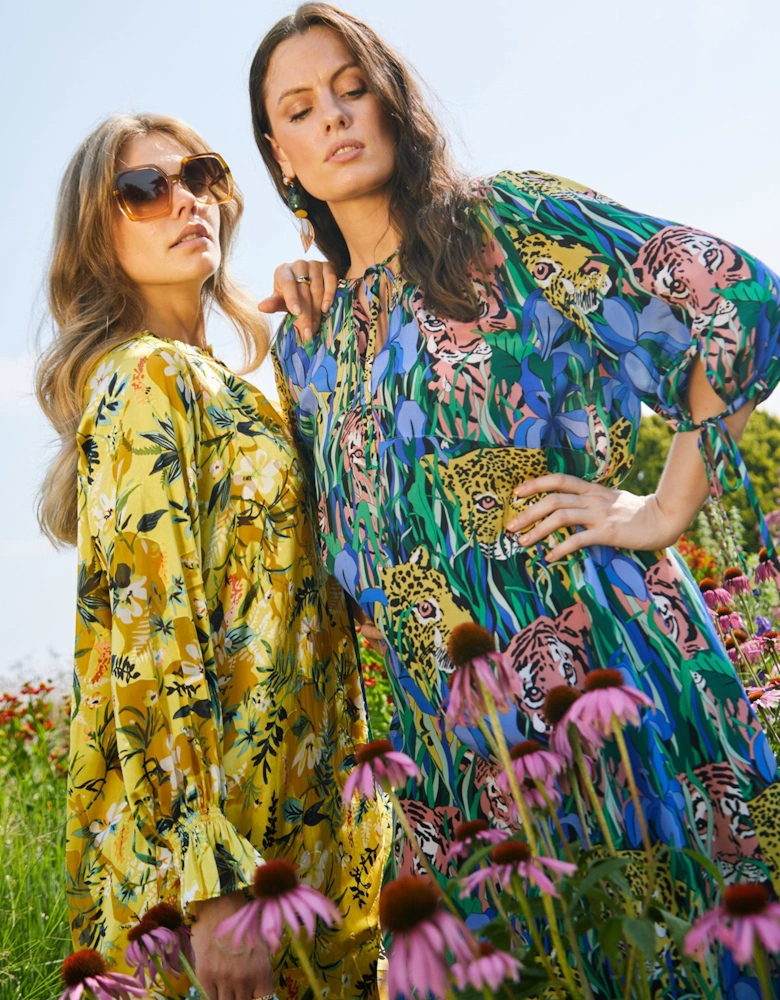 Blue Silk Animal Print Emma Dress