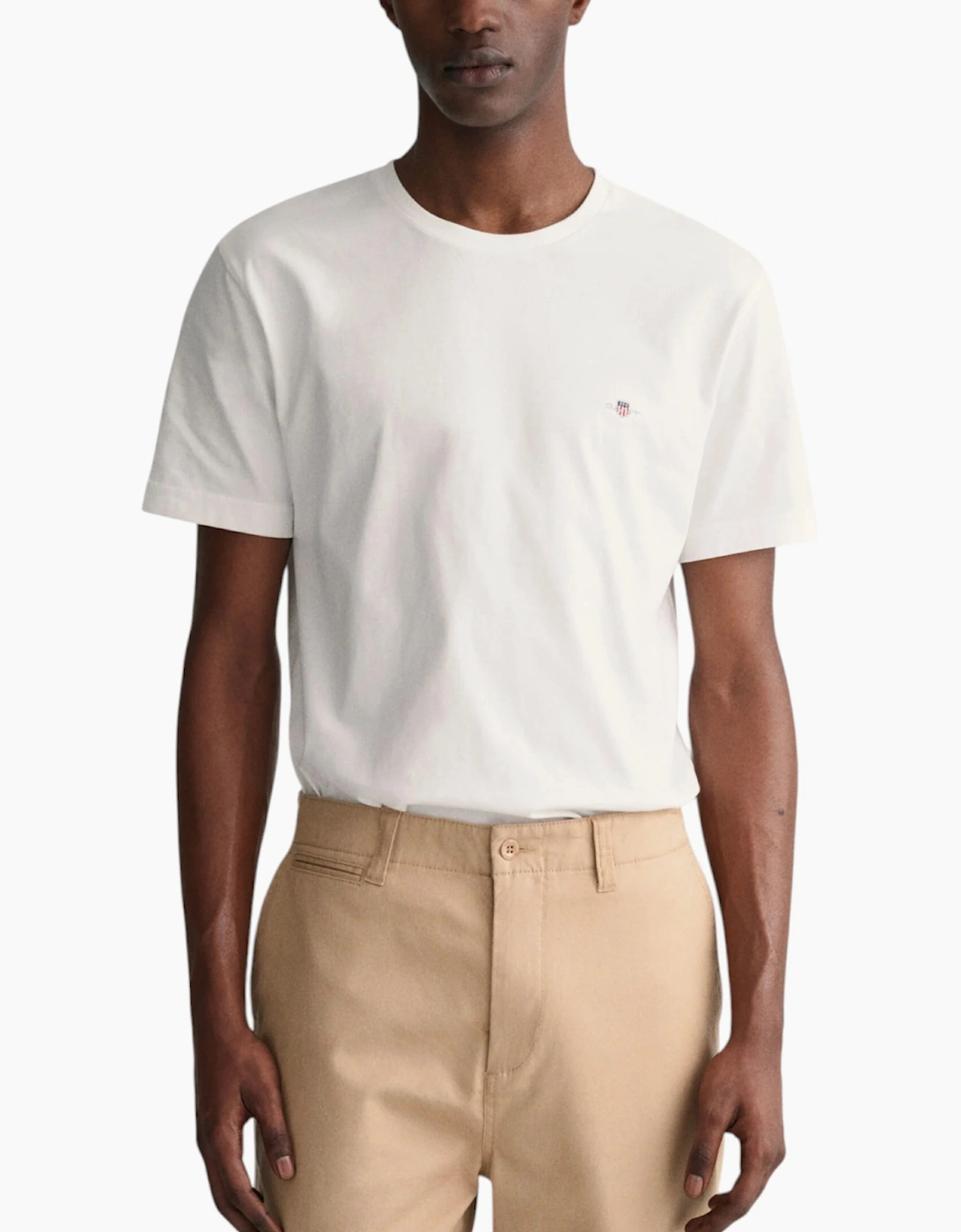 Gant Men's White T Shirts Shield Logo Crew Neck Short Sleeve Cotton Summer Casual Tee - Size: 42