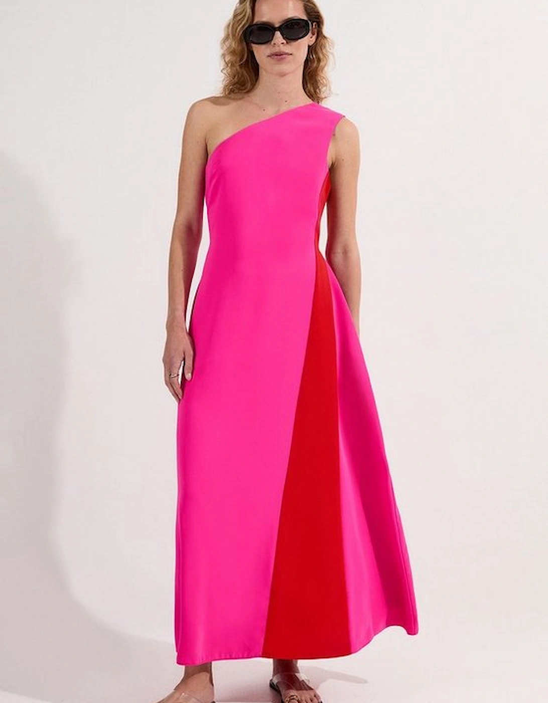Soft Tailored Asymmetric Neck Full Skirted Tailored Midi Dress, 5 of 4