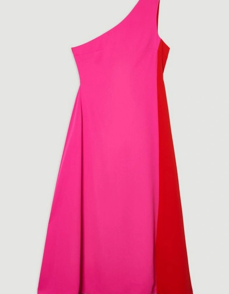 Soft Tailored Asymmetric Neck Full Skirted Tailored Midi Dress