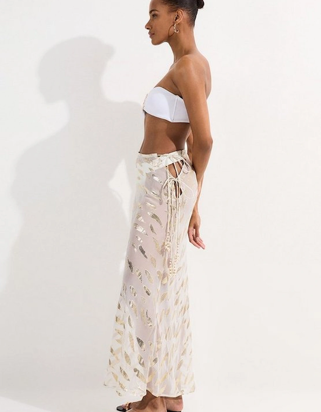 Beach Metallic Thread Tie Waist Maxi Skirt, 5 of 4