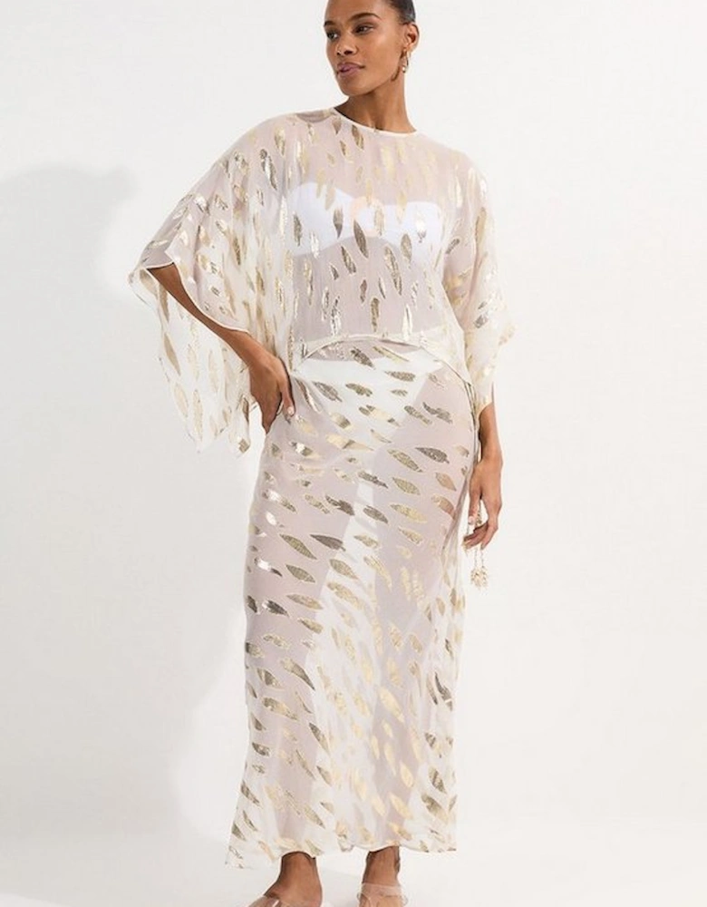Beach Metallic Thread Tie Waist Maxi Skirt