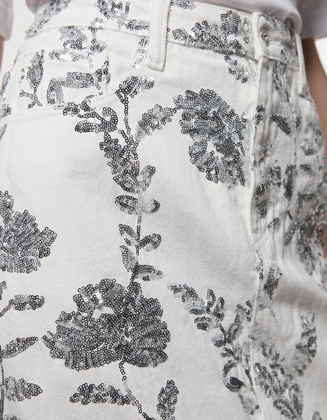 Denim All Over Floral Sequin Skirt