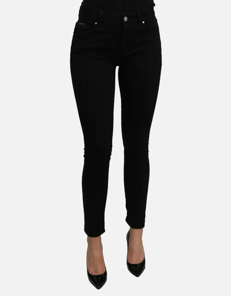 Mid Waist Slim Denim Jeans Women - Black Jeans
