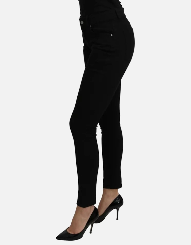 Mid Waist Slim Denim Jeans Women - Black Jeans