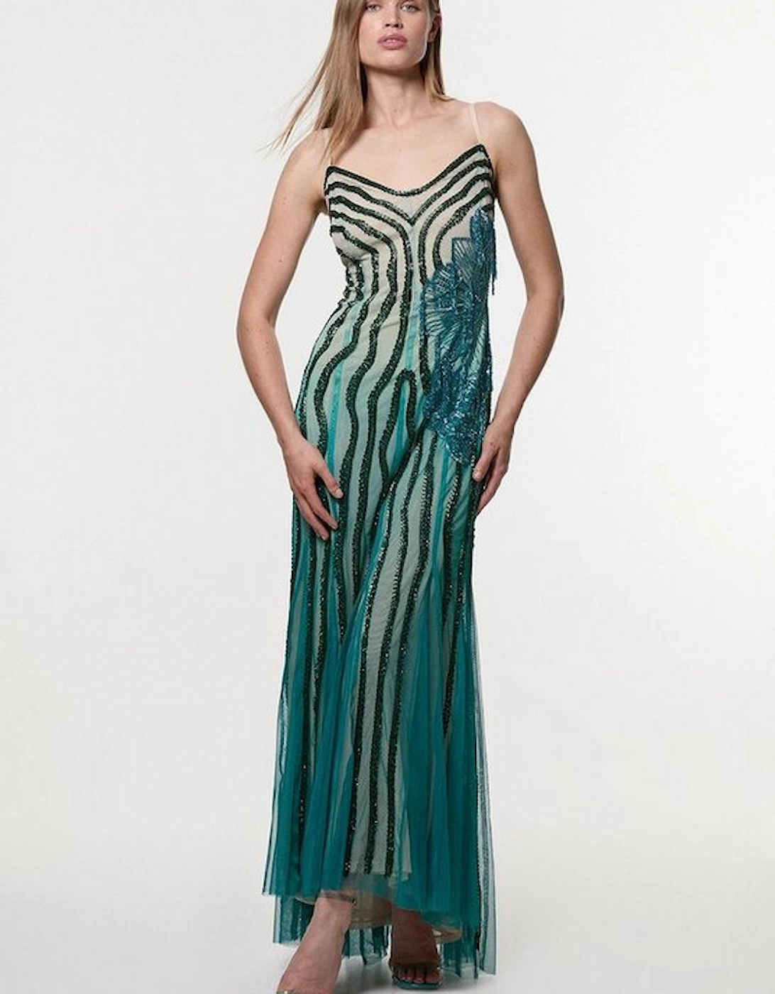 Digital Ophelia Ombre Beaded Strapless Woven Maxi Dress