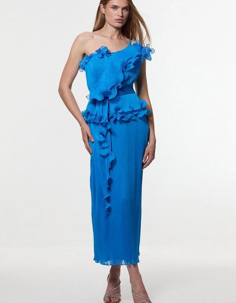 Digital Ophelia Crinkle Georgette Fine Pleated Strapless Woven Midi Dress