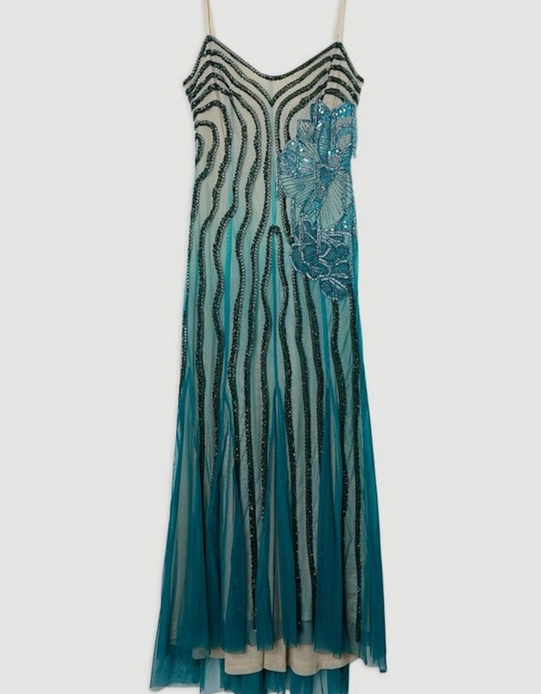Digital Ophelia Ombre Beaded Strapless Woven Maxi Dress