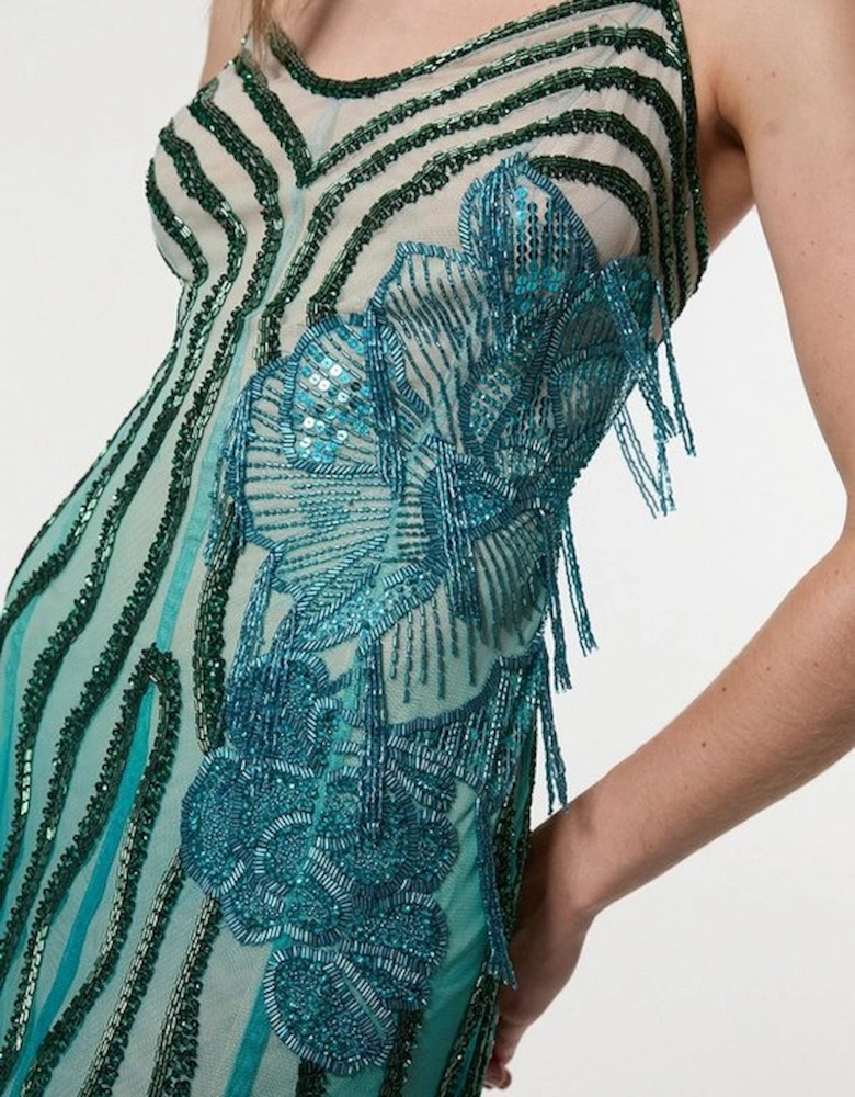 Digital Ophelia Ombre Beaded Strapless Woven Maxi Dress