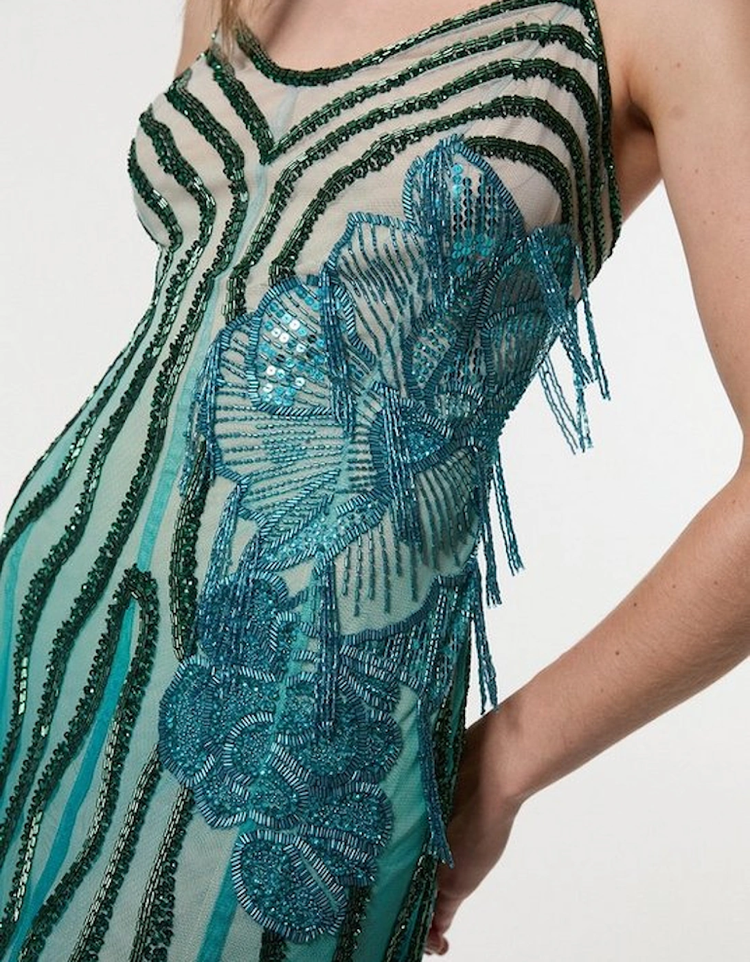Digital Ophelia Ombre Beaded Strapless Woven Maxi Dress