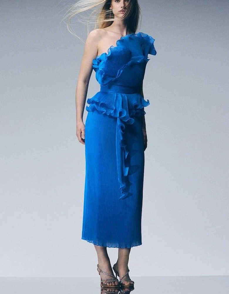 Digital Ophelia Crinkle Georgette Fine Pleated Strapless Woven Midi Dress