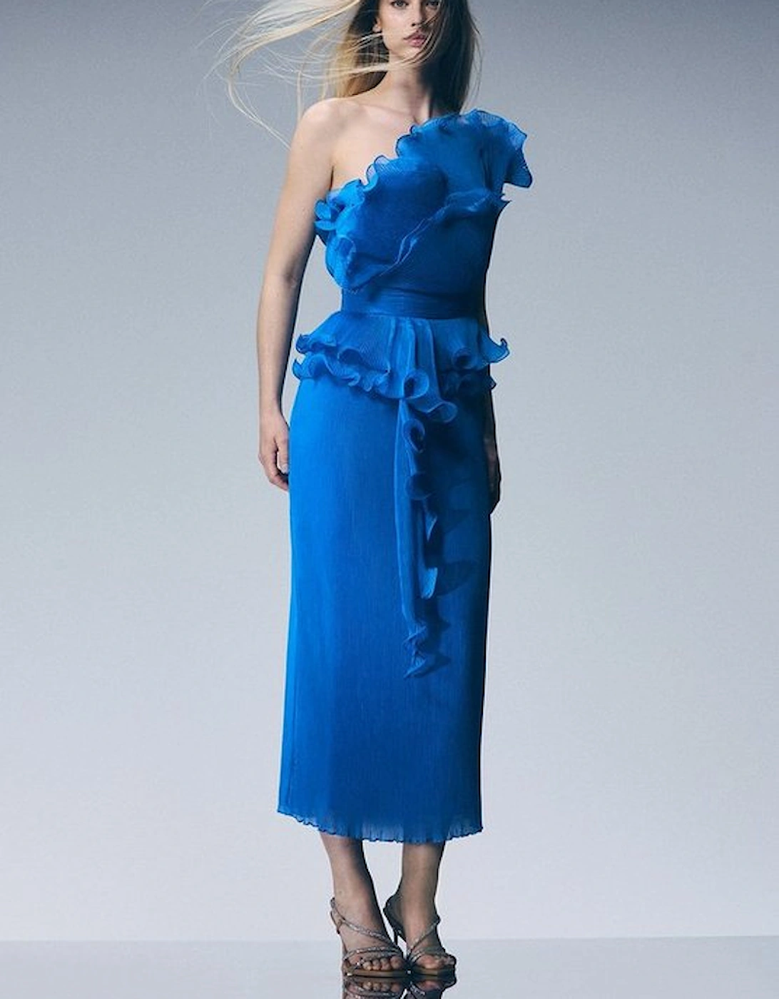 Digital Ophelia Crinkle Georgette Fine Pleated Strapless Woven Midi Dress, 5 of 4