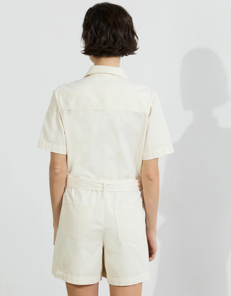Dana Denim Short Sleeve Playsuit Ecru