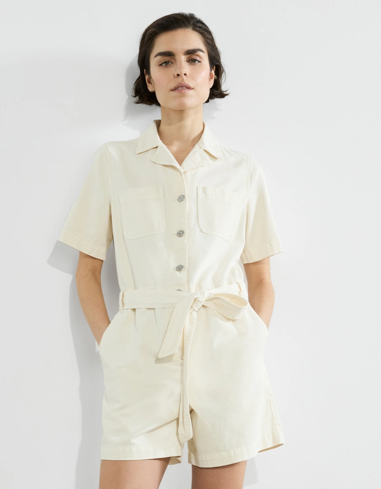 Dana Denim Short Sleeve Playsuit Ecru