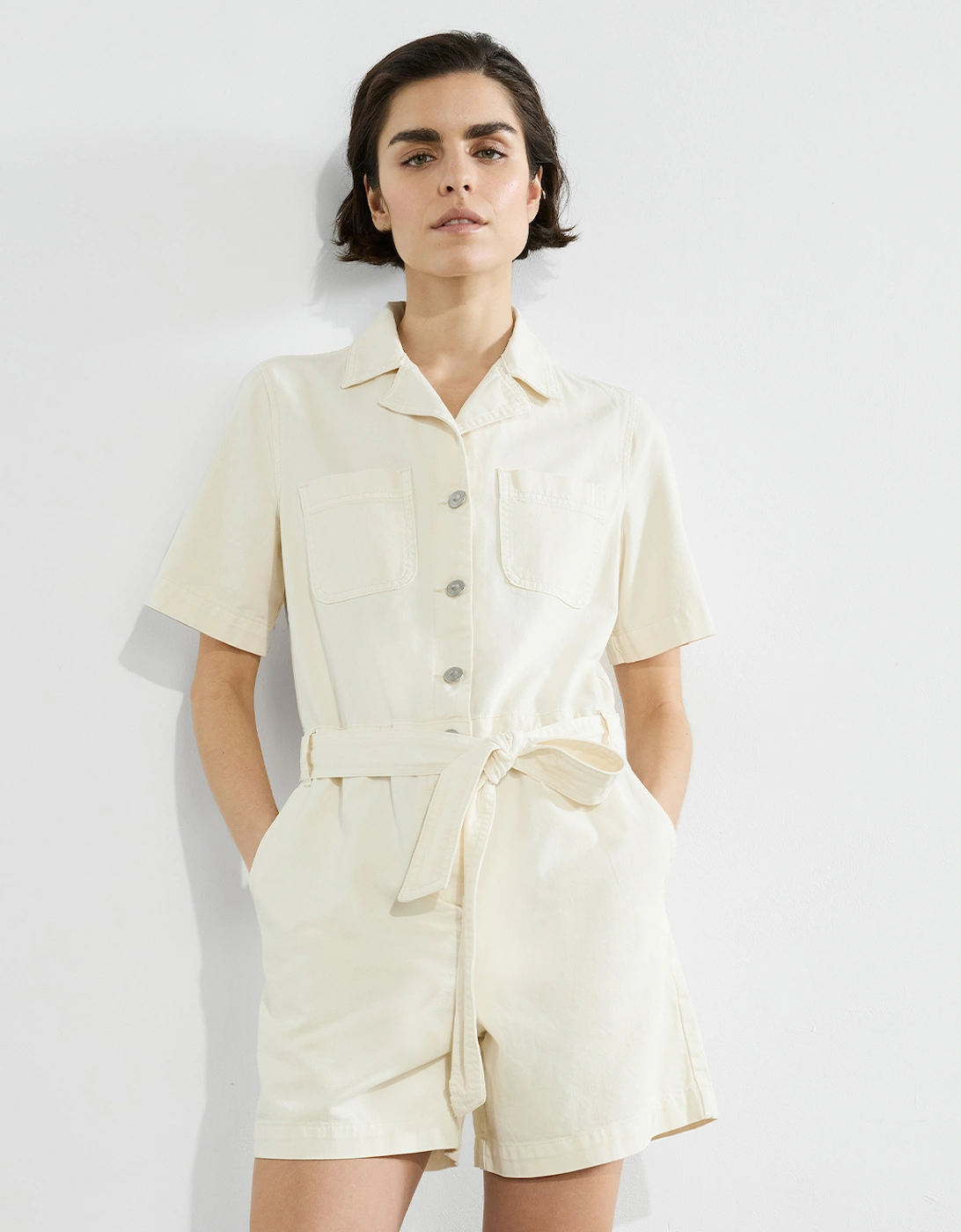 Dana Denim Short Sleeve Playsuit Ecru, 5 of 4