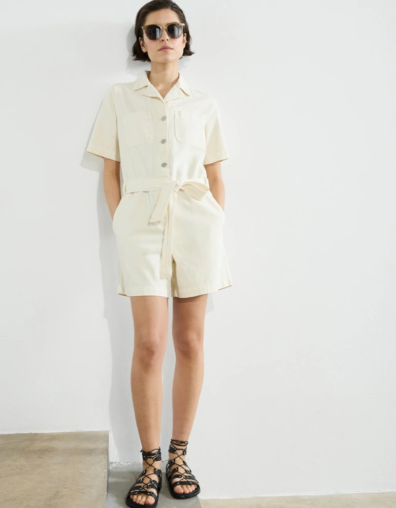 Dana Denim Short Sleeve Playsuit Ecru