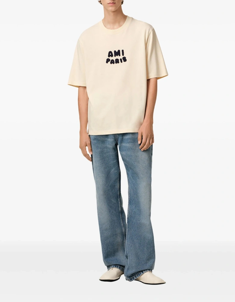 Embroidered Logo T-Shirt in White Cream