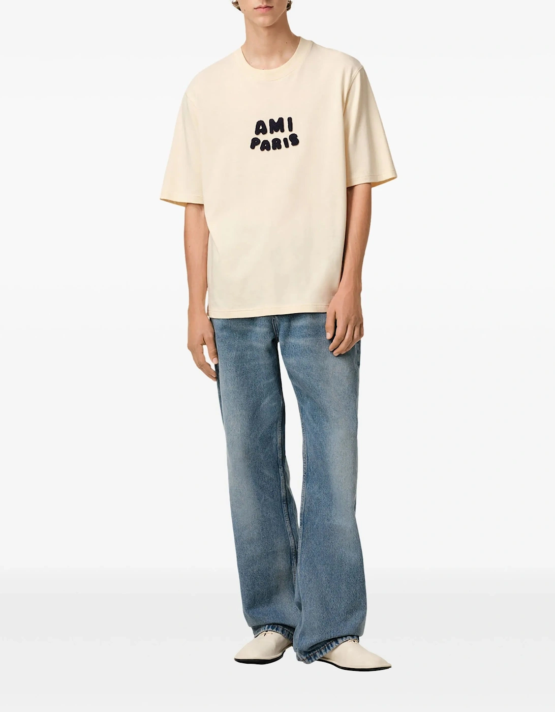 Embroidered Logo T-Shirt in White Cream