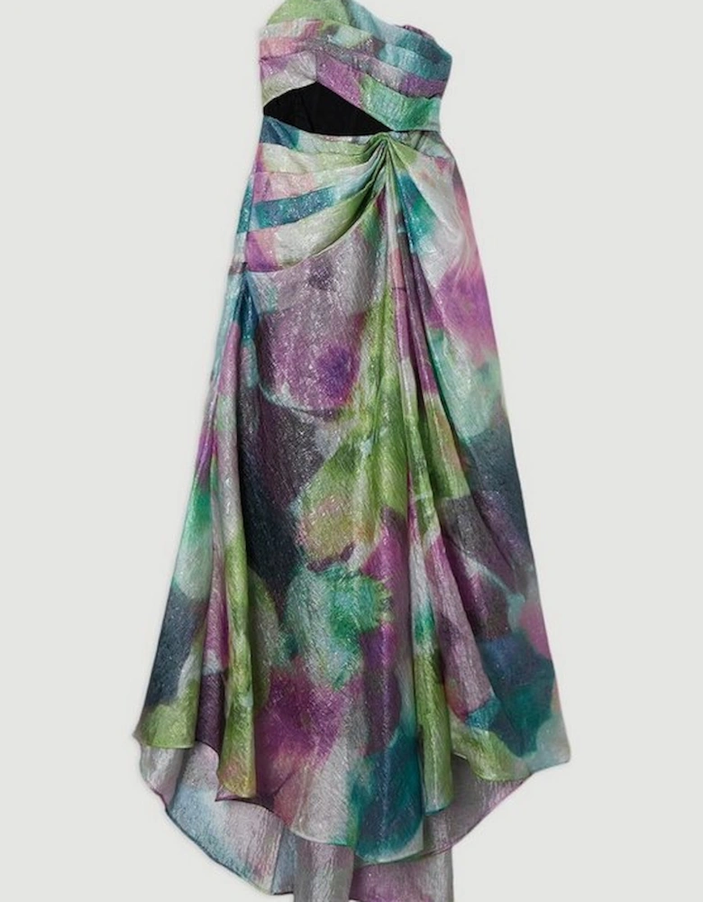 Digital Ophelia Printed Organza Fishtail Corset Maxi Dress