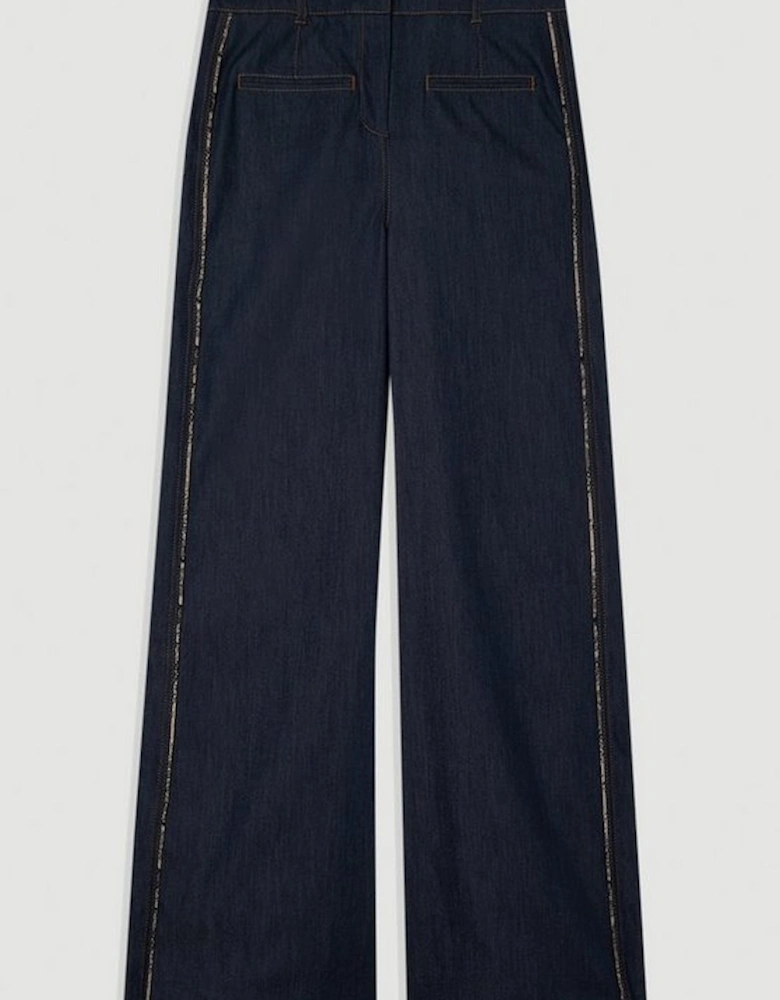 Archive Collection - Tailored Denim Belted Pocket Detail Wide Leg Trousers