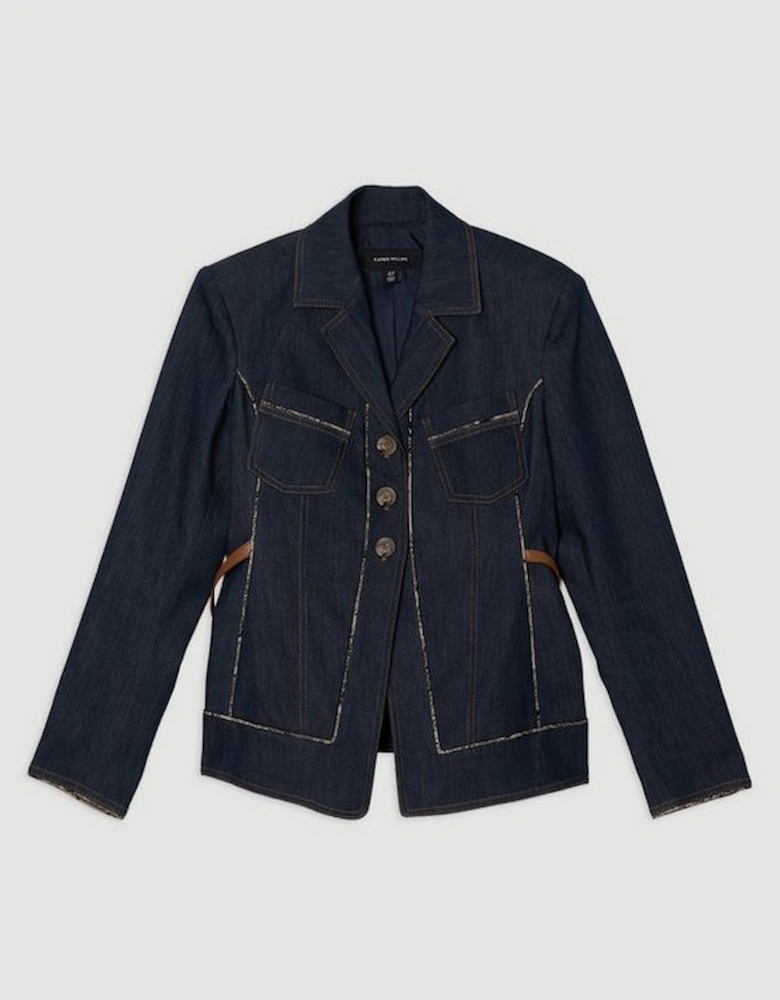 Archive Collection - Tailored Denim Belted Single Breasted Blazer