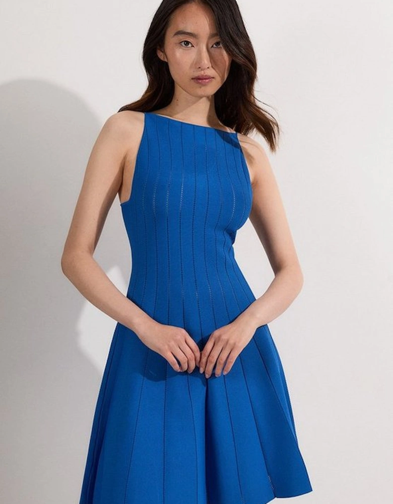 Viscose Blend Sheer Detail Knit Flippy Mini Dress