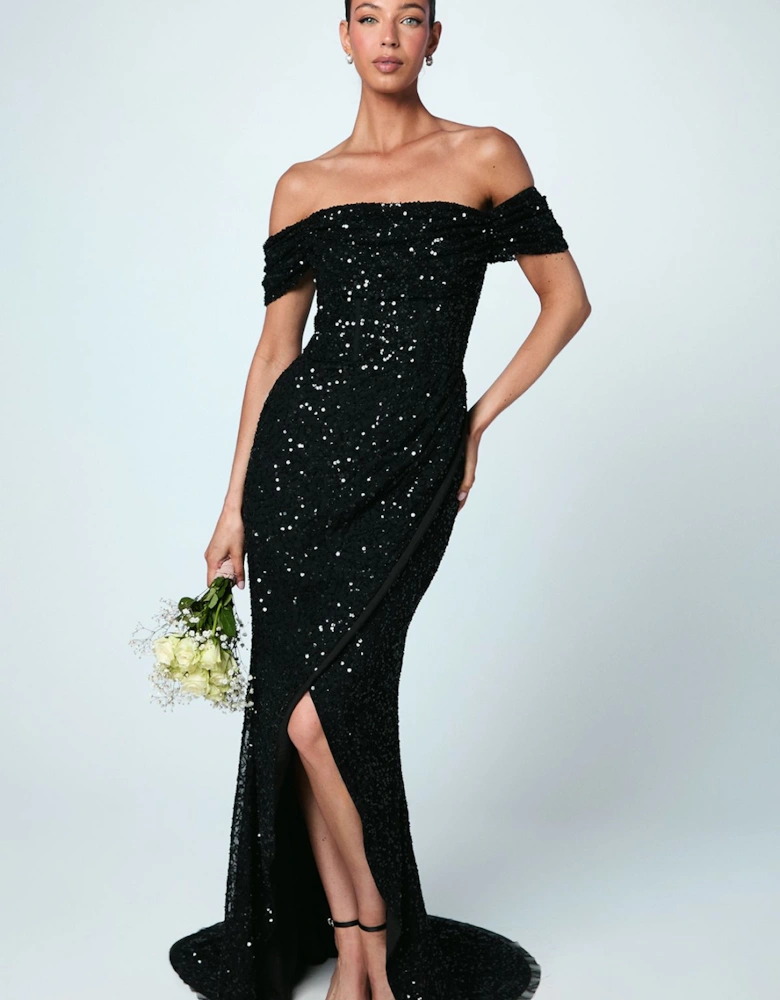Sequin Bardot Maxi Bridesmaids Dress