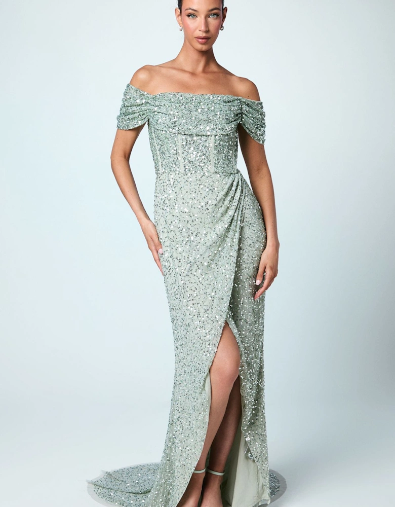Sequin Bardot Maxi Bridesmaids Dress