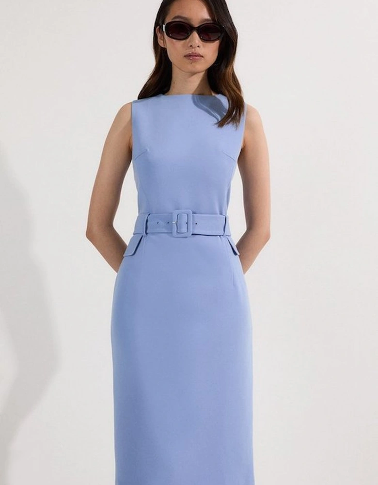 Compact Essential Belted Tailored Midi Dress