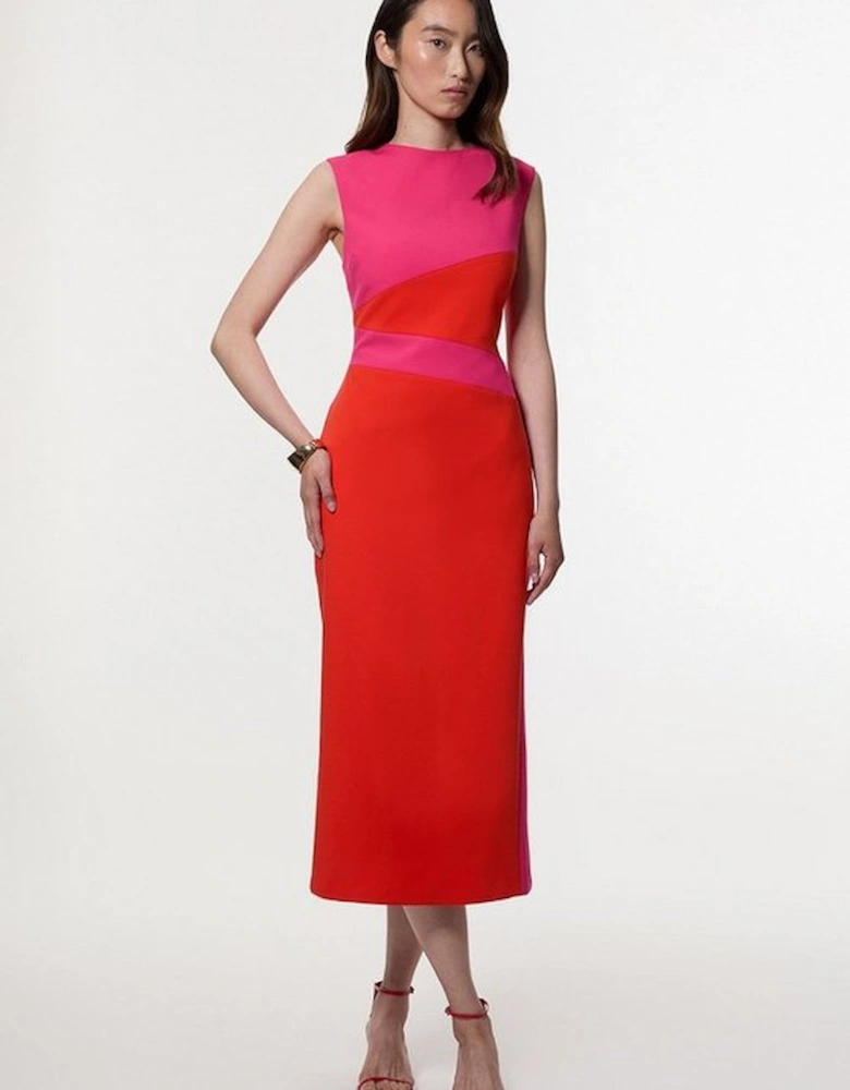 Compact Stretch Colourblock Tailored Pencil Dress