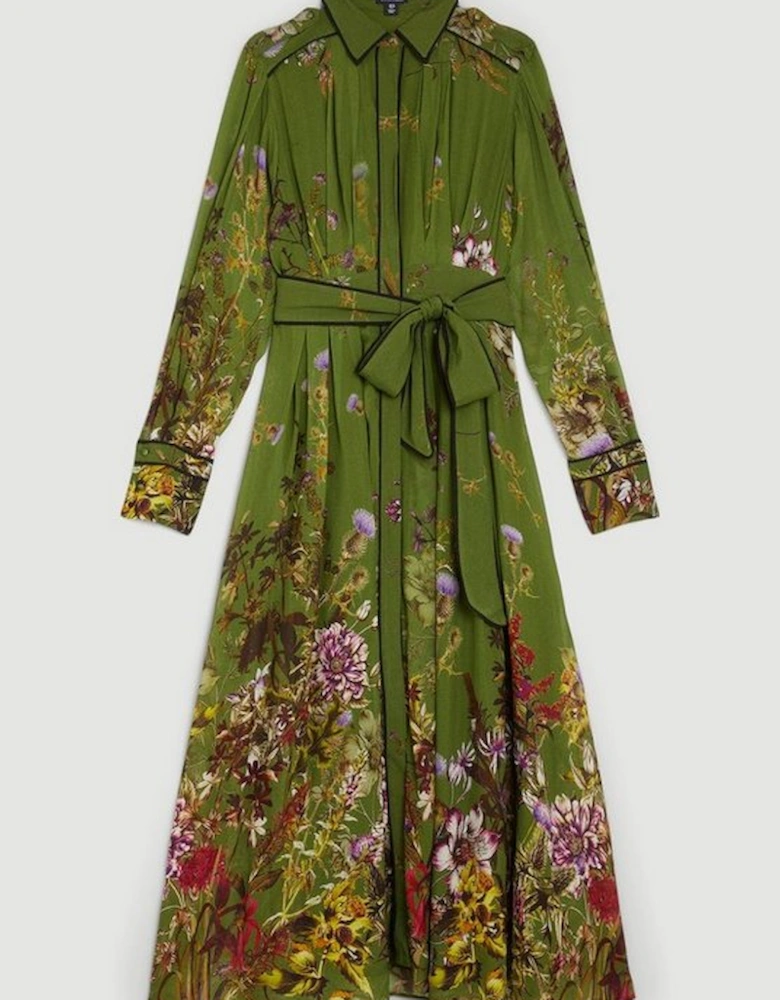Lydia Millen Viscose Floral Border Shirt Woven Midi Dress